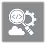 Cloudengine labs logo contains a cloud gear and maginifier glass with code tags